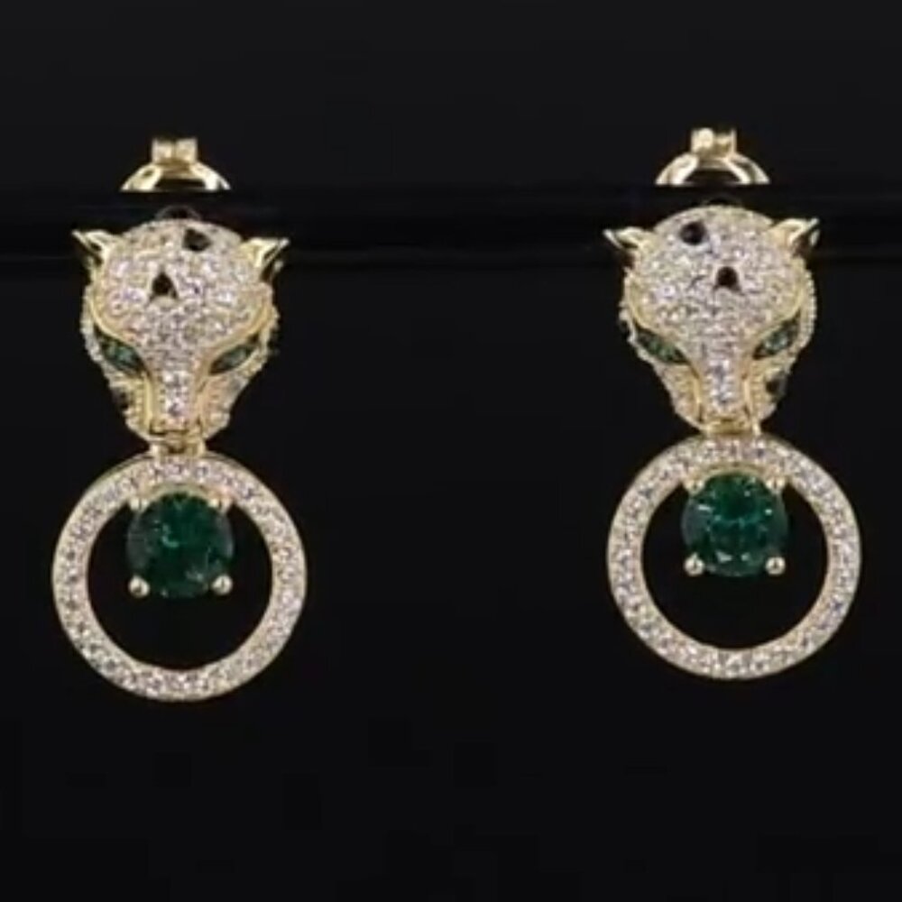Neiman Marcus 925 Sterling Silver Jaguar Crystal Earrings - Picture 3 of 5